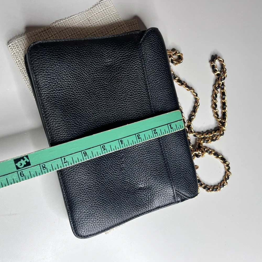 Tory Burch Britten Combo Crossbody Bag Black‎ Pebbled Leather Gold Chain Logo